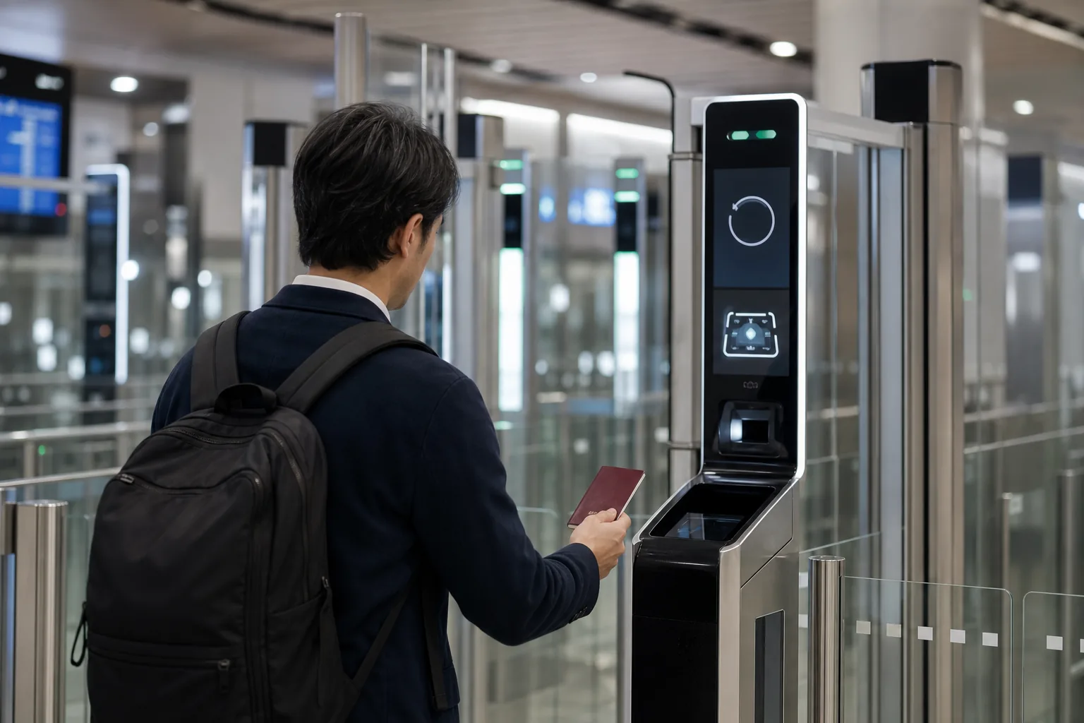 Traveller at an automated passport eGate