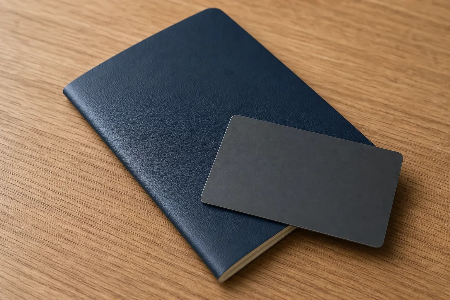 Bank card resting on a passport on a wooden desk